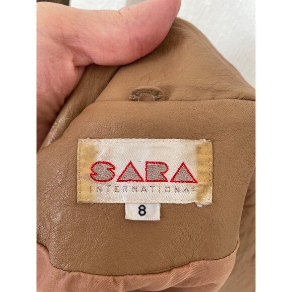 Vintage 1980s Sara International Womens Leather Tan Jacket Size 8 - Picture 3 of 16